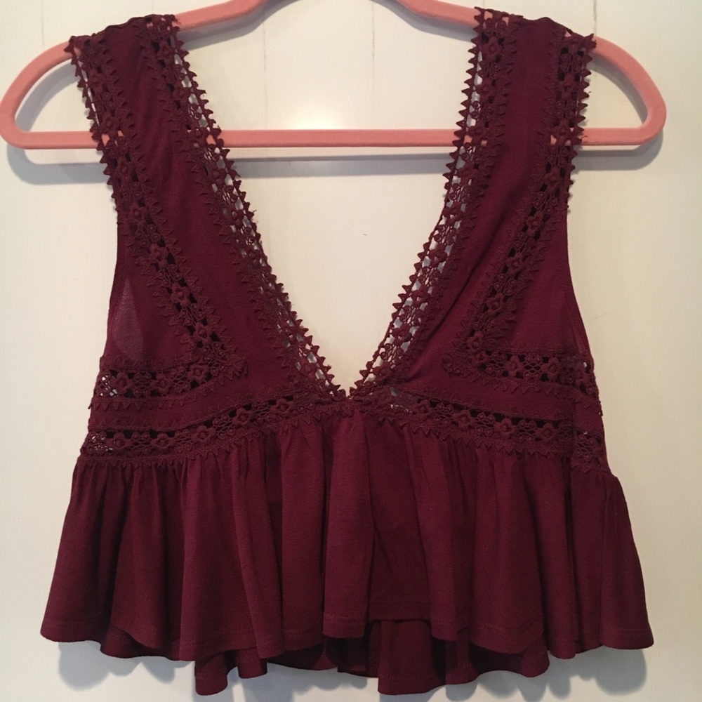 Red Crop Lace Peplum Urban Outfitters Top